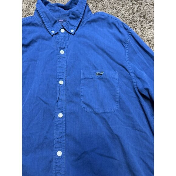 VINEYARD VINES Mens Blue Button Down Slim Fit Tucker Shirt Cotton Silk Blend L - Picture 2 of 5
